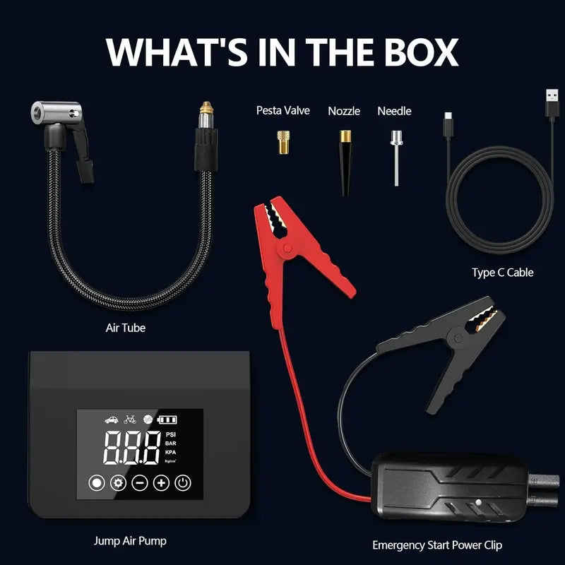 Portable Car Jump Starter with Tire Inflator & LED Light